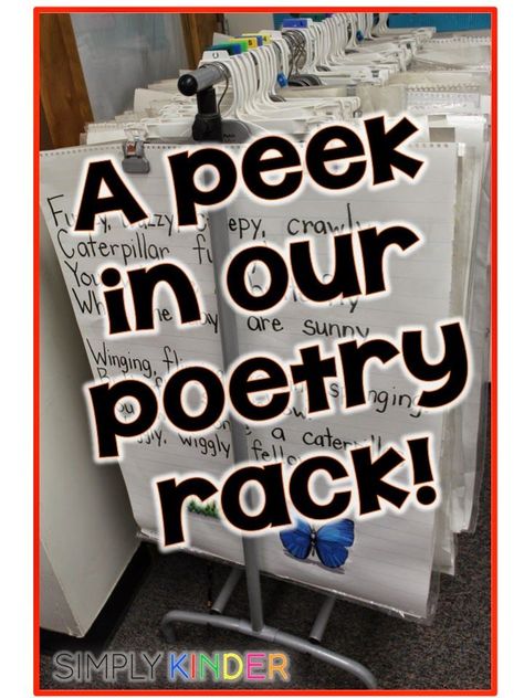 A Peek in my Poetry Rack! - Simply Kinder Anchor Charts Kindergarten, Kindergarten Poetry, Poetry Center, Kindergarten Freebies, Poetry Journal, Kindergarten Language Arts, Poetry For Kids, My Poetry, Poetry Month