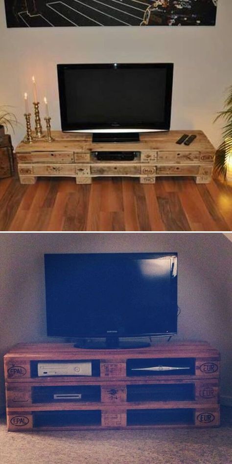 Diy Wooden Pallet Ideas, Living Room Tv Stands, Pallet Bars, Pallet Furniture Diy, Refurbished Furniture Diy, Wooden Pallet Ideas, Pallet Tv Stand, Pallet Tv, Annie Sloan Painted Furniture