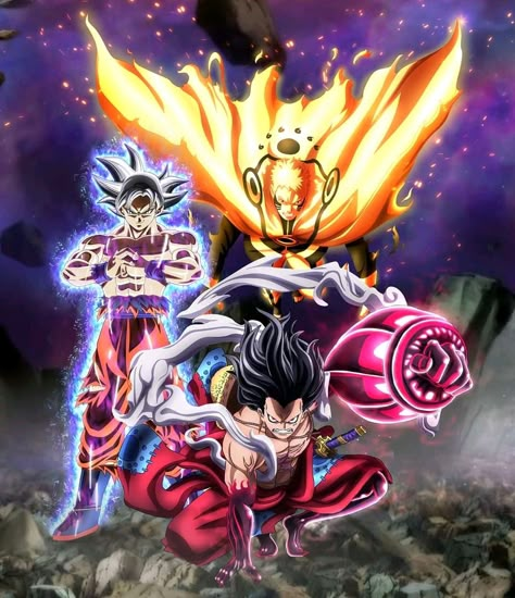 Goku Luffy Naruto HD Wallpaper 💙 Dragon Ball One Piece Crossover, Naruto One Piece Crossover, Anime Crossover Wallpaper ! Madara Wallpaper, Goku Wallpaper, All Anime Characters, Dragon Ball Super Wallpapers, Dragon Ball Art Goku, Anime Galaxy, Dragon Ball Super Artwork, Naruto Uzumaki Art, Anime Dragon Ball Goku