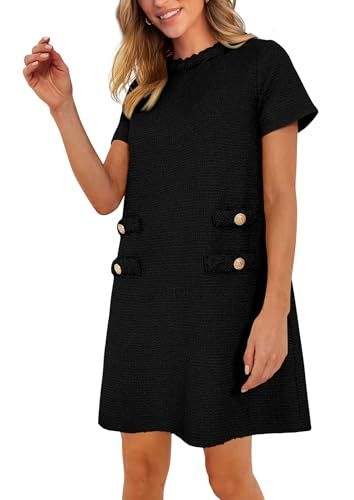 PRETTYGARDEN Women's Summer Tweed Short Dress Crewneck Short Sleeve A Line Mini Casual Elegant Cute Party Vintage Dresses Vintage Mini Skirt, Jackie Dress, Tweed Blazer Women, Jackie O Style, Womens Tweed, Causal Dresses, Tweed Shorts, Cotton Linen Dresses, Quality Dresses