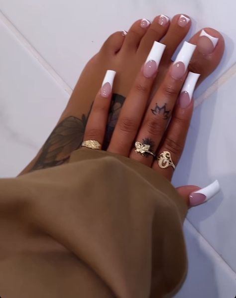 777 Toes French Tip, Nails Long French Tip, French Tip Nails Long, Long French Tip, French Tip Toes, Curved Nails, Acrylic Toe Nails, Colored Acrylic Nails, Girly Acrylic Nails