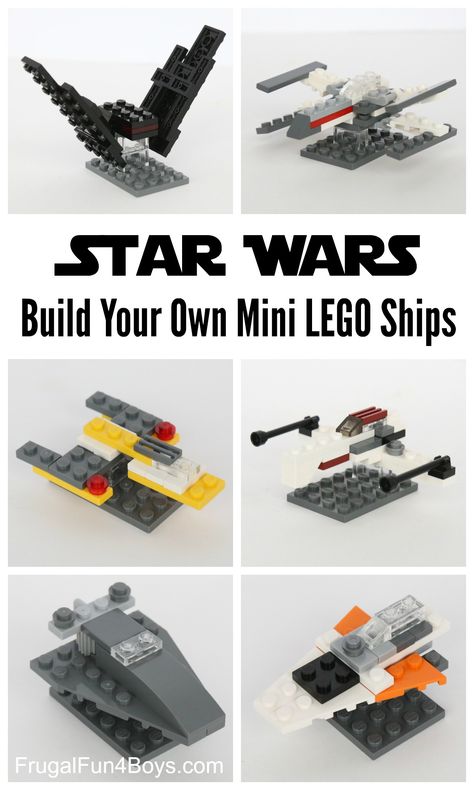 Build Your Own LEGO Mini Star Wars Ships - Pocket sized LEGO ships!  Fun building challenge for kids.  There are instructions for the X-Wing and the others are easy to build from the pictures. Lego Star Wars Mini, Lego Auto, Instructions Lego, Lego Challenge, Star Wars Crafts, Star Wars Lego, Lego Club, Construction Lego, Lego Diy