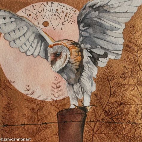 Sam Cannon, Owl Artwork, Spirit Animal Art, Earth Art, Bird Artwork, Sigmund Freud, Owl Art, Watercolor Inspiration, Sumi E