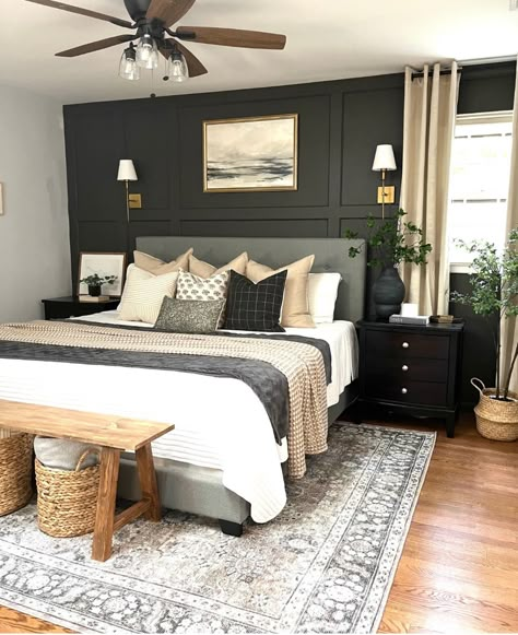 Black Accent Walls, Creative Bedroom, Accent Wall Bedroom, Remodel Bedroom, Master Bedrooms Decor, Bedroom Aesthetic, Bed Room, My New Room, Cozy Bedroom