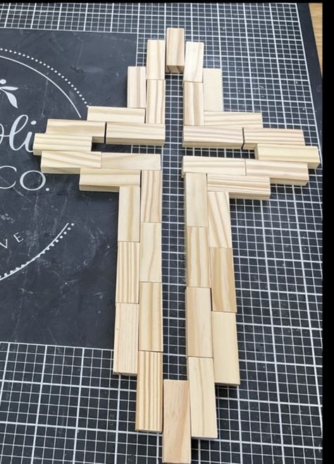 Jenga Blocks Cross!!!! Dollar Tree Cross Crafts Diy, Diy Outdoor Cross, Jenga Crafts Ideas Diy, Jenga Block Cross Diy, Jenga Cross, Cross Wood, Dollar Tree Tumbling Tower Crafts, Jenga Blocks Crafts, Jenga Cross Craft