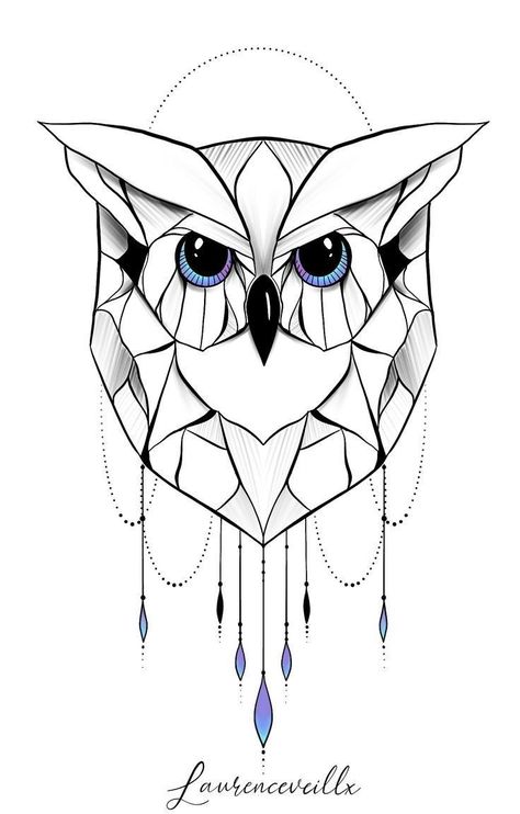 Geometric Animal Tattoo Design, Purple Tattoo, Geometric Owl Tattoo, Geometric Animal Tattoo, Geometric Art Animal, Purple Tattoos, Geometric Owl, Tier Tattoo, Owl Tattoo Design