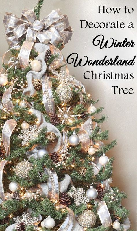 Create a Winter Wonderland Christmas tree with these gorgeous silver, white, and gold decorations. Christmas Tree Inspiration Red And Gold, Winter Wonderland Christmas Tree, Wonderland Christmas Tree, Christmas Tree Decoration Ideas, Tree Decoration Ideas, Silver Christmas Decorations, Pillow Blanket, Silver Christmas Tree, Red Pillow