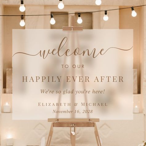 Happily Ever After Gold Wedding Welcome Frosted Acrylic Sign Frosted Glass Wedding Sign, Happily Ever After Wedding, Ever After Wedding, Gold Typography, Memorial Poems, Event Signage, Memorial Signs, Frosted Acrylic, Wedding Posters