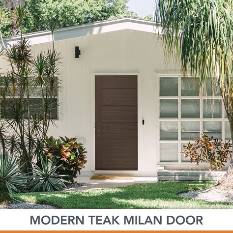 Discover the richest and most luxurious graining available in a fiberglass door with our Limited Series: Modern Teak Milan Door! If you’re looking for modern elegance, look no further – this unique door features the authentic grain pattern of teak wood in a functional fiberglass skin and will create an elevated look for any home.​ Teak Front Door, Entry Inspiration, Front Door Options, Teak Doors, Door Options, Outdoor Entrance, Knotty Alder, Fiberglass Door, Unique Doors