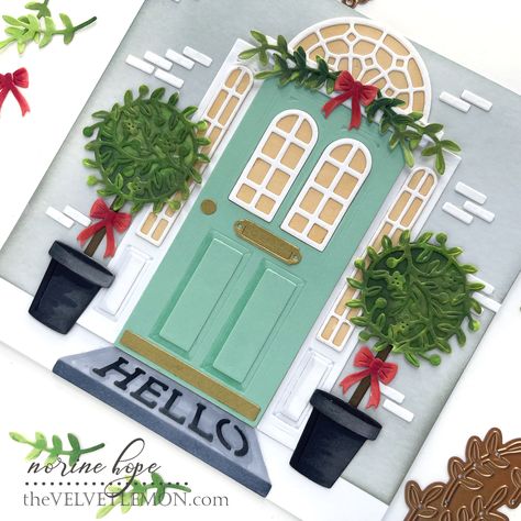 Spellbinders Open House Collection Cards – Velvetlemon Spellbinders Open House Door Base, Spellbinders Open House Cards, Spellbinders Open House, Spellbinders Christmas Cards, Pumpkin Topiary, House Door, Christmas Card Inspiration, Copic Coloring, Christmas Card Design