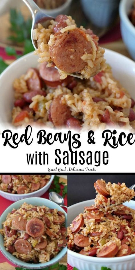 Red Beans And Rice Recipe Easy, Rice With Sausage, Red Bean And Rice Recipe, Red Beans N Rice Recipe, Sausage Rice, Smoked Sausage Recipes, Beans And Sausage, Red Beans And Rice, Sausage Dishes