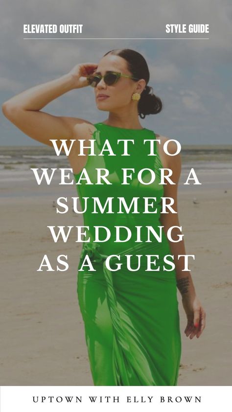 Attending a summer wedding? Keeping cool and stylish in the heat can be a challenge! Uptown With Elly Brown put together the ultimate guide for what to wear as a wedding guest, ensuring that you not only stay comfortable but also look absolutely stunning all night long.Follow for more wedding guest outfits, elevated fashion, and outfits for women over 30. Outfits For A Wedding Guest Summer, Wedding Guest Outfit Hot Weather, What To Wear To A Wedding In Summer, Wedding Outfits For Guest Summer, Summer Formal Outfit, Wedding Guest Looks Summer, Outdoor Wedding Guest Dresses, Amalfi Coast Outfits, Outdoor Wedding Outfit