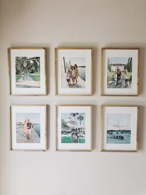 5 steps to make a symmetrical gallery wall | Detailed, step by step guide on how to create a family photo gallery wall.   #DIY #gallerywall #familyphotos Symmetrical Gallery Wall, Surf Office, Family Photo Gallery Wall, Cute Picture Frames, Big Surf, Unique Picture Frames, Picture Frame Crafts, Display Family Photos, Family Photo Wall