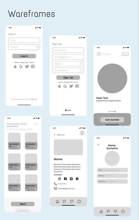 UI/UX design Travel App, Figma Ux Wireframe App, App Interface Design Templates, Profile Ux Design, Wireframe Design App, Ui Designer Portfolio, Figma Design Ideas, App Ux Design, Mobile App Design Templates, Creative Ui Design