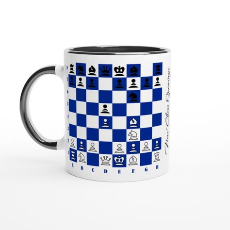 London Opening - Chess Mug "The London Opening is a popular chess opening that begins with the moves: d4 d5, Bf4. The London chess Opening aims to control the center of the board and develop the pieces harmoniously. After 2...Nf6, the most common move for White is 3. e3, followed by developing the kingside knight to g3 and the light-squared bishop to e2. The London Opening is known for its solid and flexible structure, offering various plans and setups for White. It has been a popular choic... Chess Game, Game Inspiration, The London, Chess, Design Studio, Mug, London, White, Design