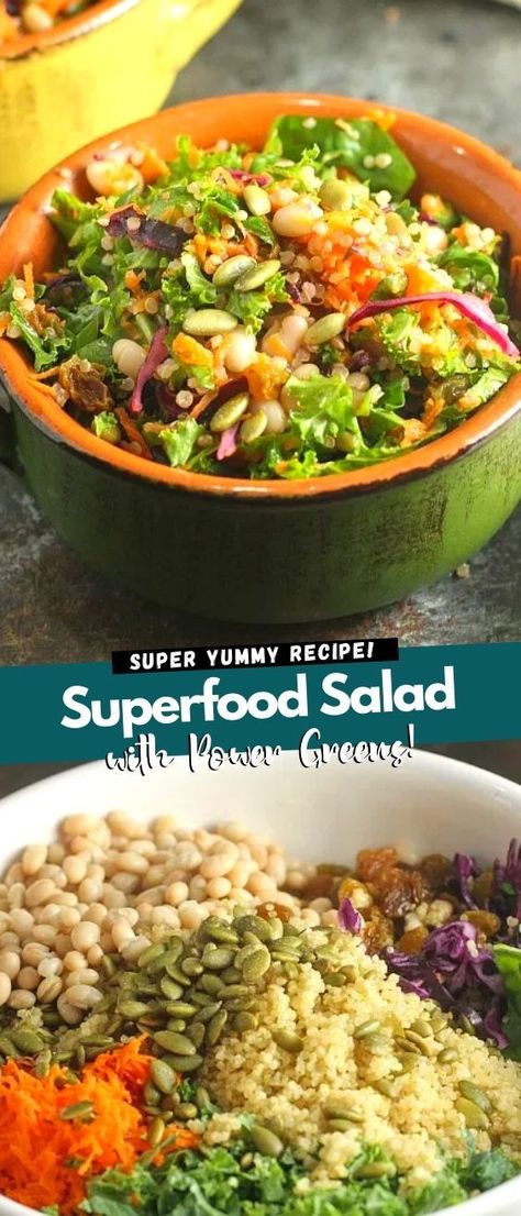 Power Greens, Superfood Bowl, Best Vegetable Recipes, Greens Salad, Power Salad, 30 Min Meals, Vegan Salads, Savory Salads, Superfood Salad