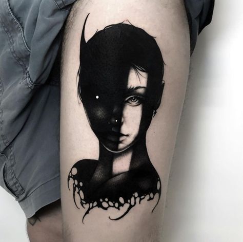 Shadow Person Tattoo, Dark Side Tattoo Design, Melted Tattoo Design, Dark Tatoos Ideas, Dark Cover Up Tattoos, Dark Style Tattoo, Scary Tattoo Ideas, Tattoo Designs Inspiration, Darkside Tattoo