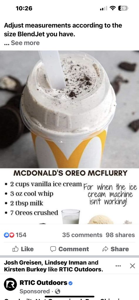 Mcflurry Recipe, Mcdonalds Copycat Recipes, Oreo Mcflurry, Mcdonalds Mcflurry, Mcdonalds Ice Cream, Mcdonalds Recipes, Best Party Food, Ice Cream Machine, Recipe Organization