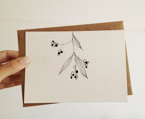 Hand Drawn Christmas Card Mistletoe Card in by mipluseddesign Minimalist Christmas Drawing, Christmas Postcard Handmade, Minimalistic Christmas Card, Christmas Cards Minimalist, Minimalistic Cards, Drawn Christmas Cards, Minimalist Christmas Cards, Hand Drawn Christmas Cards, Christmas Minimalist