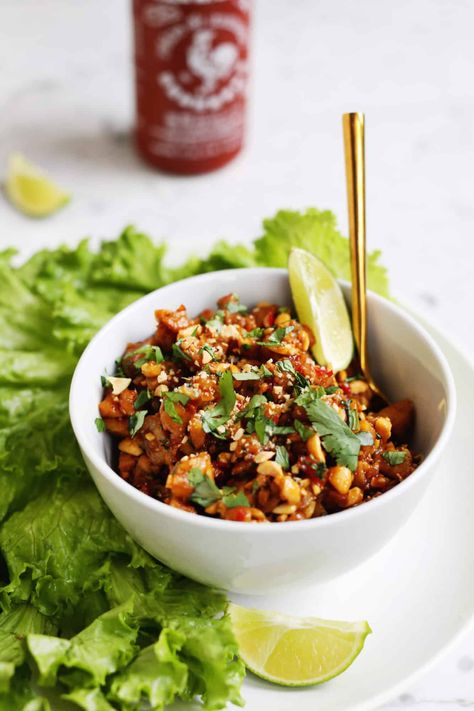 Thai Tempeh Lettuce Wraps - A Beautiful Mess Peanut Salad, Easy Vegetarian Dinner, A Beautiful Mess, Half Baked Harvest, Gluten Free Eating, Sweet Chili Sauce, Dinner For Two, Dinner Is Served, Lettuce Wraps