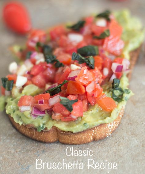 Bruschetta recipe with Guacamole recipe is the perfect way to enjoy a good brunch or just as a light lunch. Guacamole is made from natural ingredients Christmas Snacks Savory, Party Pantry, Avocado Bruschetta, Tapas Night, Avocado And Tomato, Bruschetta Bar, Homemade Bbq Sauce Recipe, Friendsgiving Food, Anna Olson