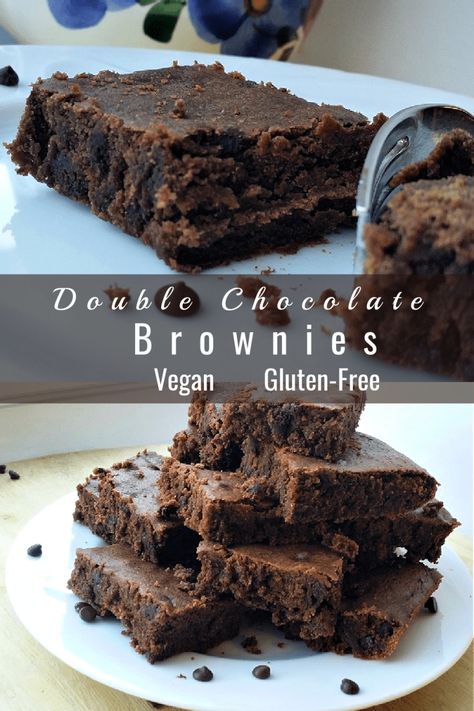 These lusciously rich double chocolate brownies are also vegan and gluten free. They're made with Aquafaba! #vegan #veganbrownies #glutenfree #veganrecipe #aquafaba #glutenfreebrownies #glutenfreerecipe Aquafaba Brownies, Double Chocolate Brownies, Brownies Recipe Homemade, Fitness Board, Healthy Brownies, Gluten Free Brownies, Homemade Brownies, Vegan And Gluten Free, Keto Cookies