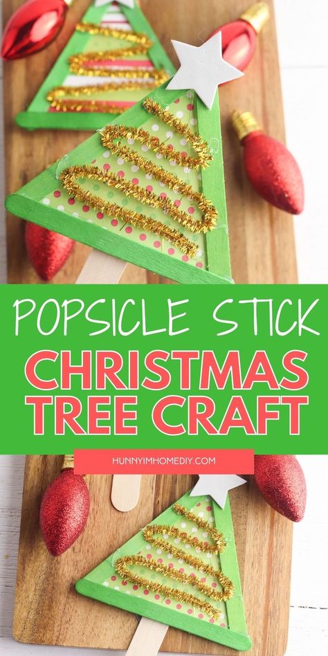 Popsicle stick Christmas tree with pipe cleaner decorations Popsicle Stick Christmas Tree, Christmas Tree Craft For Kids, Easy Christmas Crafts For Toddlers, Lego Christmas Tree, Popsicle Stick Christmas Crafts, Christmas Tree Craft, Christmas Scrapbook Paper, Stick Christmas Tree, Dollar Store Christmas Crafts