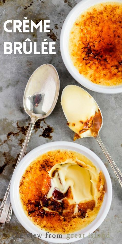 Classic Crème Brûlée with simple step by step instructions for vanilla custard topped with caramelized sugar ~ torch or broiler method!#custard #cremebrulee #dessert #valentinesday Healthy Frittata, Easy Custard, Creme Brulee Recipe, Brulee Recipe, Small Oven, Creme Brûlée, Caramelized Sugar, Vanilla Custard, Creamy Desserts