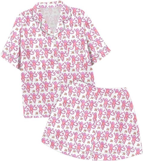 Girls Kids Pajamas Set Animals Floral Print Short Sleeve Button Shirt and Shorts 2 Piece Pjs Set Roller Dupes Rabbit Preppy : Amazon.ca: Clothing, Shoes & Accessories Pjs Set, Pink Clothing, Cotton Pajamas Women, Monkey Pattern, Cute Pjs, Couple Pajamas, Womens Pajama Shorts, Preppy Christmas, Monkey Print