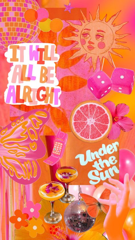 #aesthetic #retro #pink #orange #wallpaper #orangeandpink #pinkandorange #art #collage #collageart Pink Orange Wallpaper, Pink Wallpaper Bedroom, Valentines Tea Party, Shuffles Aesthetic, Hot Pink Wallpaper, Sunset Party, Valentine Tea, Orange Phone, Orange Party