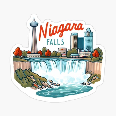 Get my art printed on awesome products. Support me at Redbubble #RBandME: https://www.redbubble.com/i/sticker/Niagara-Falls-Canada-by-HowToCanadian/154537869.EJUG5?asc=u City Doodle, Canada Stickers, Story Wallpaper, Travel Clipart, Niagara Falls Ontario, Niagara Falls Canada, Canada Ontario, Stickers Vintage, Power Points