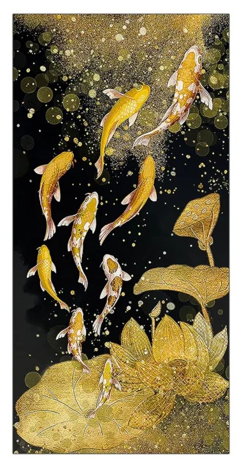 Feng Shui Artwork, Feng Shui Fish, Koi Fish Colors, Feng Shui Paintings, Fish Poster, Feng Shui Art, Koi Painting, Bedroom Painting, Lucky Wallpaper