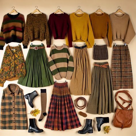 Cosy Clothes Aesthetic, Winter Outfits Fairycore, Cottage Core Winter Aesthetic, 70s Fall Fashion Vintage, Cozy Cottagecore Outfit, What I Would Wear In Harry Potter, Fairycore Autumn Outfits, Autumn Color Season Outfits, Cottage Core Clothing Aesthetic