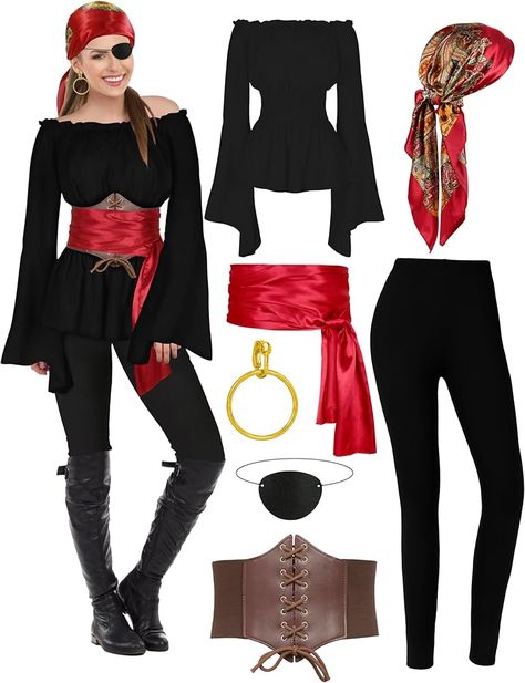 Amazon.com: CICOCI Pirate Costume For Women With Accessories Renaissance Blouse Top Belt Headscarf Full Outfits : Clothing, Shoes & Jewelry Pirate Costume For Women, Costumes You Can Make At Home, Halloween Group Costumes, Best Friend Costumes, Iconic Halloween Costumes, Female Pirate Costume, Friend Costumes, Best Friend Halloween Costumes, Pirate Outfit