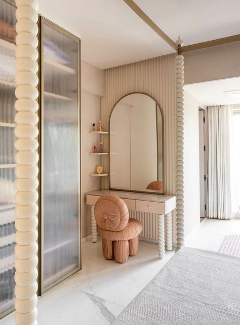 This four-bedroom home in Jaipur is an ode to the Pink City | Condé Nast Traveller India Jaipur Architecture Inspiration, Boss Table, The Pink City Jaipur, City Palace Jaipur Interior, Pink City Rajasthan, Curved Bed, Pink Vanity, Round Beds, Pink City