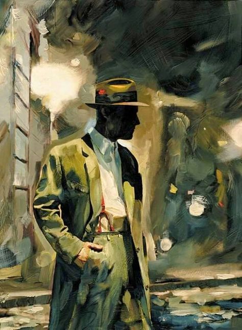 Man in a hat Noir Art Style, Detective Noir, Arte Pulp, Noir Detective, 50s Art, Noir Art, Detective Aesthetic, Disney Fine Art, Art Noir