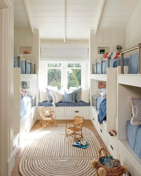 Beach House Bunk Room, Bunk Room Ideas, Bunk Bed Rooms, Style Me Pretty Living, Dream Beach House, Built In Bunks, Bunk Rooms, Dream Beach Houses, Cape House