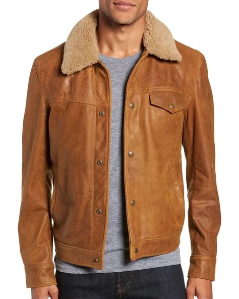 The Buffalo Leather Trucker Jacket with a Sherpa Lined Collar combines rugged style with cozy warmth. Crafted from high-quality buffalo leather, this jacket offers durability and a timeless look that only gets better with age. https://sherpaleather.com/shop/leather-sherpa-jacket-mens/buffalo-leather-trucker-jacket-w-sherpa-lined-collar/ Sheepskin Leather Jacket With Pockets, Brown Sheepskin Aviator Outerwear, Brown Rugged Sheepskin Leather Jacket, Rugged Brown Shearling Outerwear, Luxury Men's Shearling Leather Jacket, Rugged Style, Sherpa Jacket, Sherpa Lined, Buffalo Leather