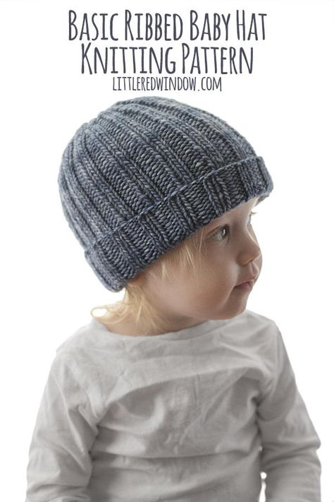 The Easy Ribbed Hat knitting pattern is the perfect baby hat knitting pattern! It’s super easy to knit and the pretty  2 x 2 rib stitch provides great texture and makes a stretchy warm hat. The folded brim makes this cute little baby hat even warmer! This ribbed hat makes a great baby shower gift for your favorite newborn, baby or toddler and looks great knit up in your favorite worsted weight yarn in any color! Easy Knit Baby Hat, Knit Baby Hat, Beanie Knitting Patterns Free, Double Pointed Knitting Needles, Ribbed Hat, Kids Knitting Patterns, Baby Hat Knitting Pattern, Hat Patterns Free, Hat Knitting Pattern