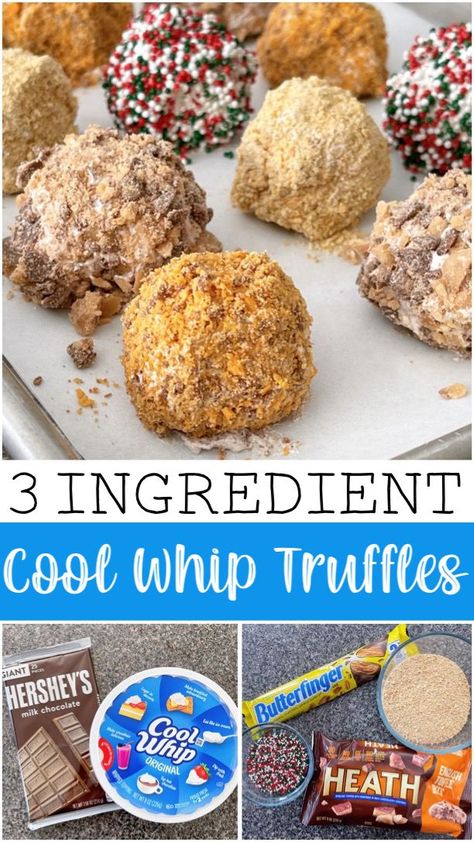 Whip up a batch of Cool Whip candy any time of year. With just three ingredients that are the perfect combination of chocolate flavor and endless topping options, you can easily customize these candies to your liking. Enjoy a piece of candy as a sweet snack, party dessert, or even as a homemade gift for your loved ones. Get creative and have fun with this easy and versatile recipe!  So go ahead, indulge in these bite-sized delights and satisfy your sweet cravings anytime you want. Coolwhip Chocolate Candy, Easy Recipes With Cool Whip, Cool Whip Recipes Deserts, Chocolate Cool Whip, Cool Whip Candy, Easy Sweet Treats, Truffle Recipes, Cool Whip Desserts, Desserts With Chocolate Chips