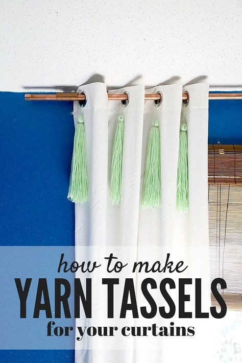 How to make your own yarn tassels to put on curtains - or just about anywhere else in your home. These are cheap, easy, and gorgeous! You won't believe how fast they are to put together - it'll take less than five minutes, I promise. Copper Curtain Rod, Diy Nightstand Makeover, Diy Marble, Diy Nightstand, Simple Curtains, Tassel Curtains, Design Library, Boho Curtains, Diy Tassel