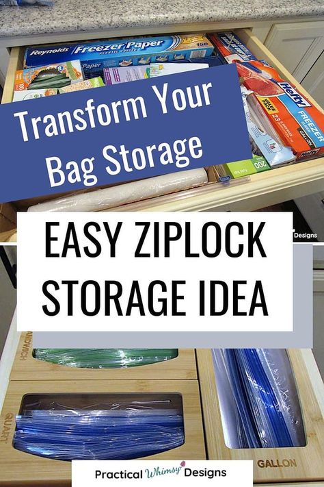 How to Organize Ziplock Bags: Plastic Bag Storage Idea - Practical Whimsy Designs Ziplock Bag Storage Organizing Ideas, Craft Room Closet, Plastic Bag Storage, Toy Garage, Storage Idea, Plastic Grocery Bags, Storage Bags Organization, Freezer Paper, Plastic Container Storage