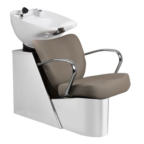 Completely covered in smooth vinyl and stainless steel, the Vantage shampoo system features polished chrome arms, a ceramic tilting bowl, faucet, soft spray hose, silicone neck rest, drain assembly with strainer, and memory foam cushioning. Designed to match the Vantage styling chair and dryer chair, elevate your salon space with the Vantage Stainless Steel shampoo system. All shampoo systems have a UPC valve with built-in backflow preventer.     Questions? Our Sales Team is non-commission based Shampoo Bowl Ideas Salon, All Purpose Salon Chair, Beauty Salon Chairs, Hair Salon Chairs, Minerva Beauty, Salon Styling Chairs, Interior Floor Plan, Salon Shampoo, Salon Suites Decor