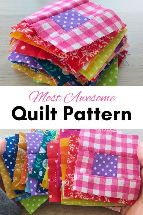 Simple color wash quilt block pattern sewing project idea for beginners. Enjoy! Dark Colored Quilts, Easy Beginner Quilts, Simple Quilt Blocks For Beginners, Fat Quarter Quilt Pattern Free Simple, Scrap Quilts Patterns Leftover Fabric Simple, Scrappy Quilt Blocks, Scrappy Quilts Ideas Easy Patterns, Quilt Blocks Easy Free Pattern Simple, Brightly Quilt Pattern