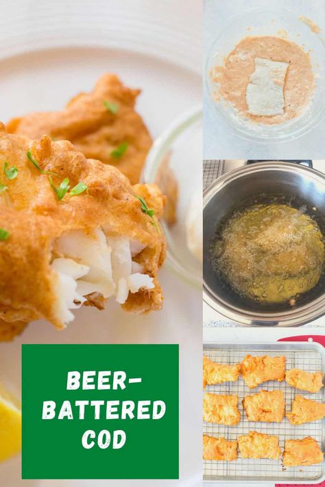 Learn to make beer-battered cod without a deep fryer! You'll love this deep-fried fish recipe that you can use with any sturdy white fish. #beerbatteredcod #deepfriedfish #deepfriedcod Fried Cod Fish Recipes, Cod Fillet Recipes, Fried Cod Fish, Beer Battered Fish Recipes, Beer Battered Cod, Battered Cod, Fish Batter Recipe, Deep Fried Fish, Cod Fish Recipes