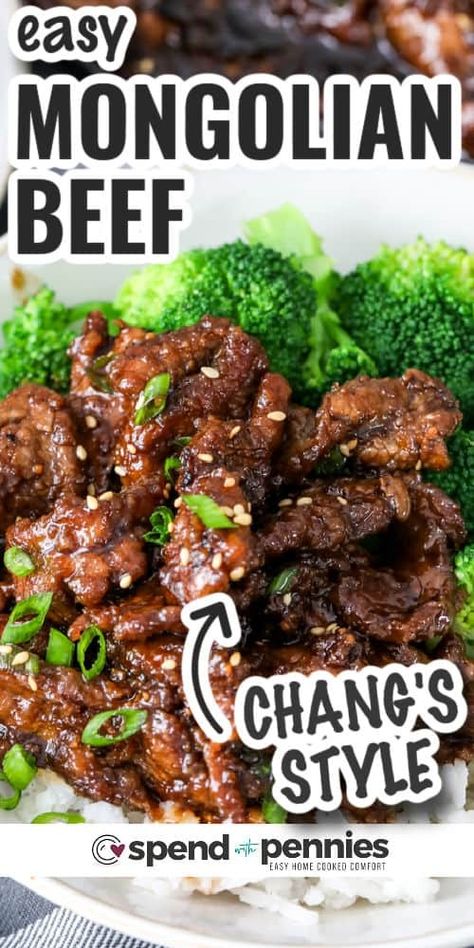 Indulge in this homemade Mongolian beef by frying thin beef slices until crispy and coating them with soy sauce, ginger, and garlic. Each bite offers a perfect balance of savory and sweet flavors that will leave you craving more. Serve it with rice or noodles for a satisfying and flavorful meal. #mongolianbeef #maindish #homemade #spendwithpennies Mongolian Beef Sauce, Easy Mongolian Beef, Mongolian Beef Recipes, Beef Sauce, Beef And Broccoli, Mongolian Beef, Recipes Asian, Tender Beef, Beef Dinner