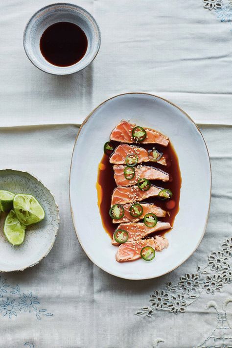 Salmon Tataki, Nasu Dengaku, Tim Anderson, Asian Dinner, Raw Salmon, Easy Japanese Recipes, Japanese Cooking, Japanese Dishes, New Cookbooks