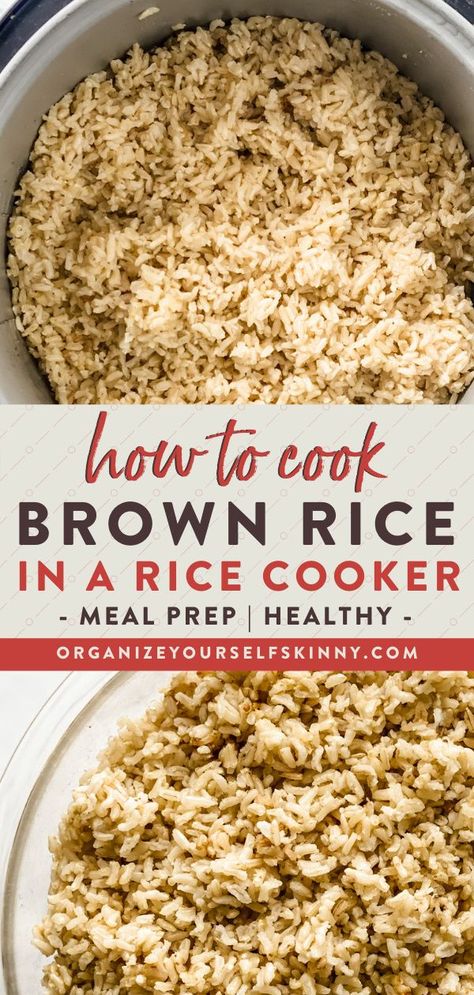 How To Cook Brown Rice In A Rice Cooker | Healthy Eating Tips - Want to learn how to easily cook brown rice in a rice cooker? I’ll share my foolproof tips for delicious fluffy brown rice every time. Do you want to make ahead and freeze rice ahead of time? Great! I’ll share those tips too. Organize Yourself Skinny | Healthy Living Tips | How To Lose Weight | Cooking Lessons | Easy Recipes Crockpot Brown Rice, Best Brown Rice, Chicken Broth Rice, Rice In Crockpot, Healthy Brown Rice, Microwave Rice Cooker, Aroma Rice Cooker, Brown Rice Cooking, Rice Maker