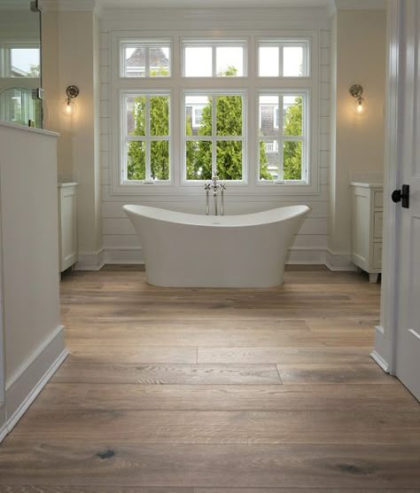 Bathroom Flooring Design, Bathroom Wood Floor, Flooring Design Ideas, Ideas With Wood, Modern Bathtubs, Floor Hardwood, Wide Plank Floors, Wood Floor Bathroom, Rustic Wood Floors