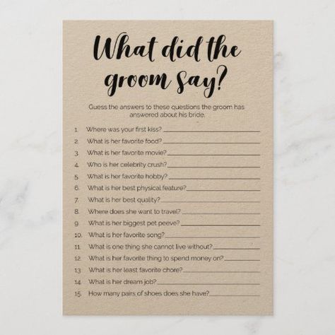 What Did The Groom Say Bridal Shower Game for $3.10 - Bachelorette Craft Bridal Shower Inspo, Fun Bridal Shower Games, Bridal Shower Activities, Couple Wedding Shower, Bridal Shower Planning, Bridal Bachelorette Party, Bridal Shower Inspiration, Wedding Shower Games, Bridal Shower Diy